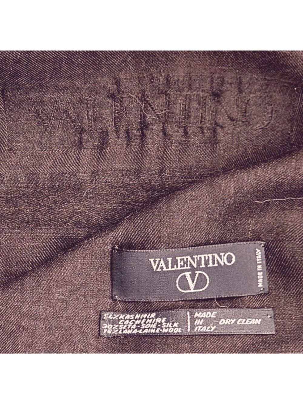 Vintage Valentino Cashmere Silk Shawl Wrap Espresso Brown Fringe 60x58 - Picture 2 of 14